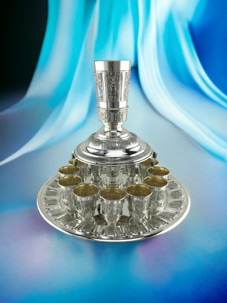 FONTAINE À VIN À CAPACITE 12 VERRES EN ARGENT PUR : 925 ARGENT STERLING 