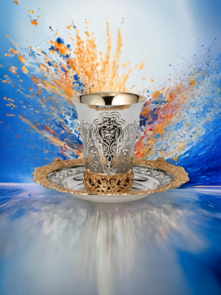 VERRE DE KIDOUSH DE LUXE MARTELÉ POUR MARIÉ EN ARGENT PUR : 925 ARGENT STERLING 