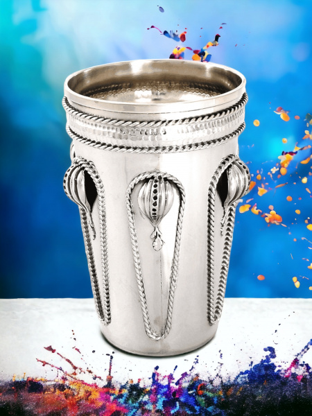 VERRE DE KIDOUSH DE LUXE DES 4 FLEUVES DU JARDIN D'ÉDEN EN ARGENT PUR : 925 ARGENT STERLING
