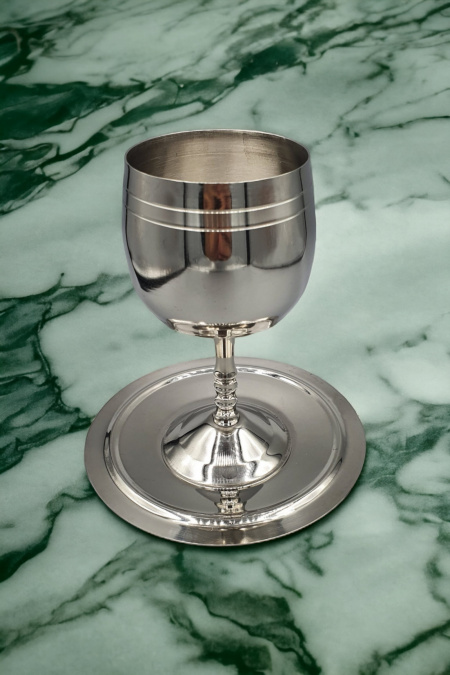 Verre de Kidoush 100% acier inoxydable + assiette