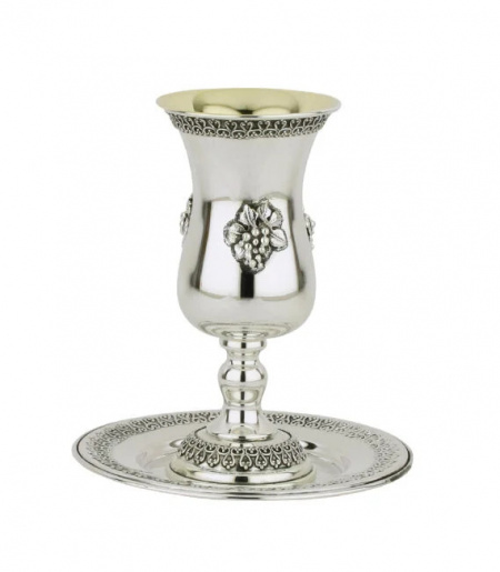 Ensemble De Kiddouch En Argent Sterling 925 : Un Gobelet & Une Assiette Assortie