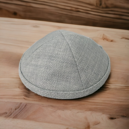 Kippa en lin brut gris clair de haute qualité 18 cm