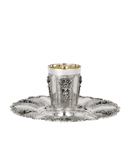 Coupe de Kiddouch et une large assiette assortie en 925 argent sterling