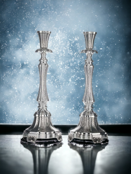 BOUGEOIRS DE LUXE MARTELÉS POUR CHABBAT EN ARGENT PUR : 925 ARGENT STERLING