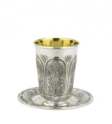 Verre de Kidoush avec petite assiette en argent pur - 925 argent sterling 