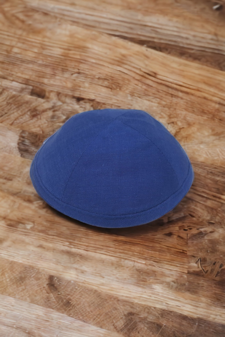 Kippa en lin bleu de haute qualité 18 cm