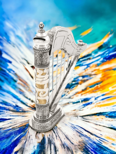 TSÉDAKA DE LUXE EN FORME DE HARPE EN ARGENT PUR : 925 ARGENT STERLING 