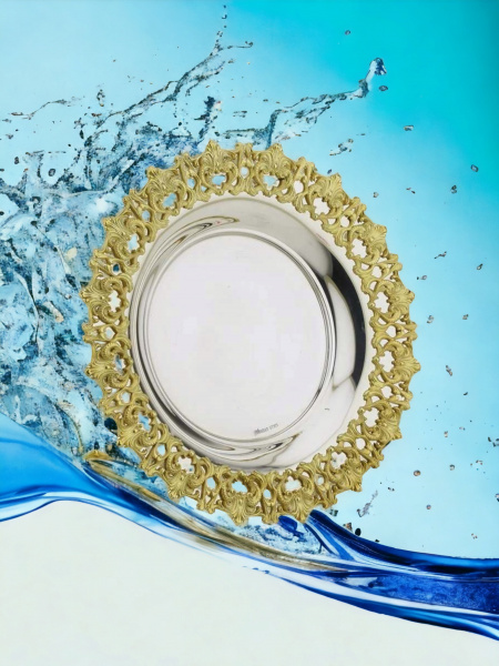 ASSIETTE POUR VERRES DE KIDOUSH EN ARGENT PUR : 925 ARGENT STERLING + PLAQUÉE OR