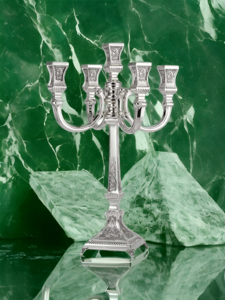 CANDELABRE DE LUXE MARTELE 5 BRANCHES EN ARGENT PUR : 925 ARGENT STERLING 