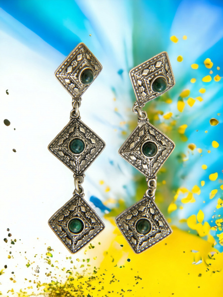 BOUCLES D'OREILLES EN ARGENT PUR SERTIES DE PIERRES PRÉCIEUSES 