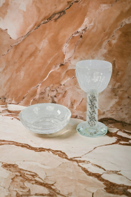 Verre de kidoush en cristal, pied en spirale, éclat d'argent, 16 cm