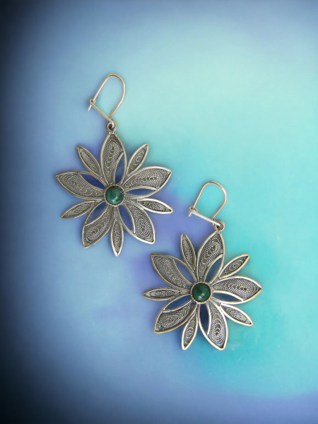 PURE SILVER EARRINGS SET WITH PRECIOUS STONES