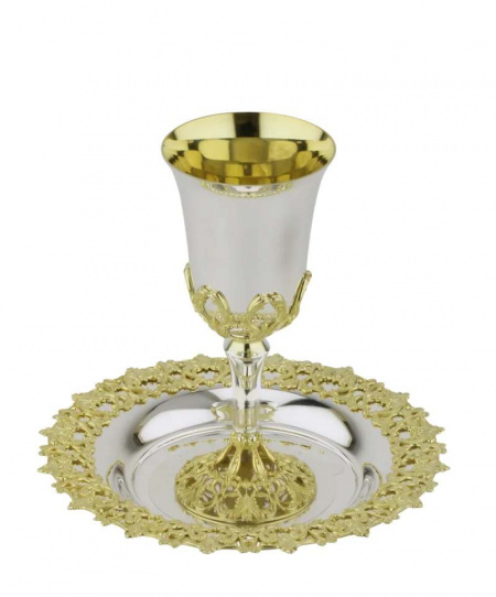 Gobelet et assiette de kiddouch : Fabriqué en sterling 925 + plaqué or