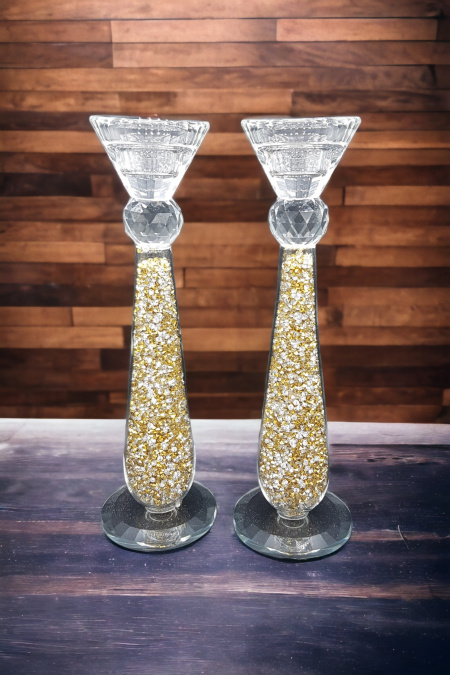 Bougeoirs en cristal à éclats d'or 