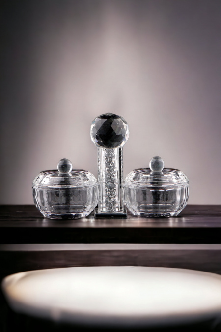 Salière en cristal à pépites d'argent + couvercle 