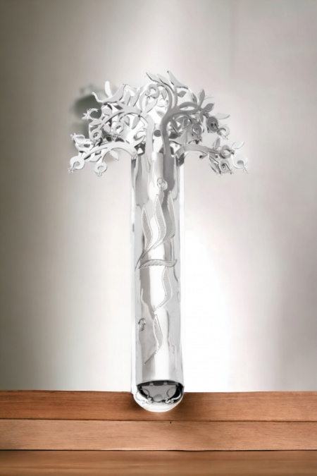 BOÎTIER DE MÉZOUZA AU DESIGN DE L'ARBRE DE VIE RECOUVERT D'ARGENT VÉRITABLE 