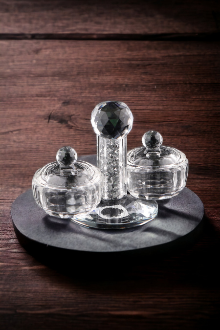 Salière en cristal avec éclats d'argent + couvercle 