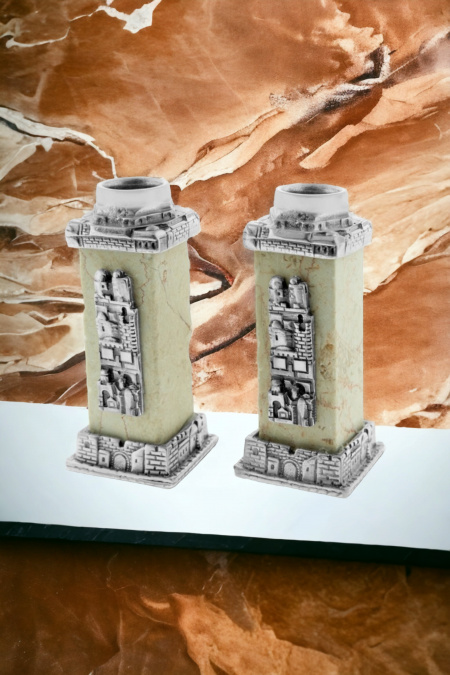 Bougeoirs de Chabbat carrés en pierre de Jérusalem