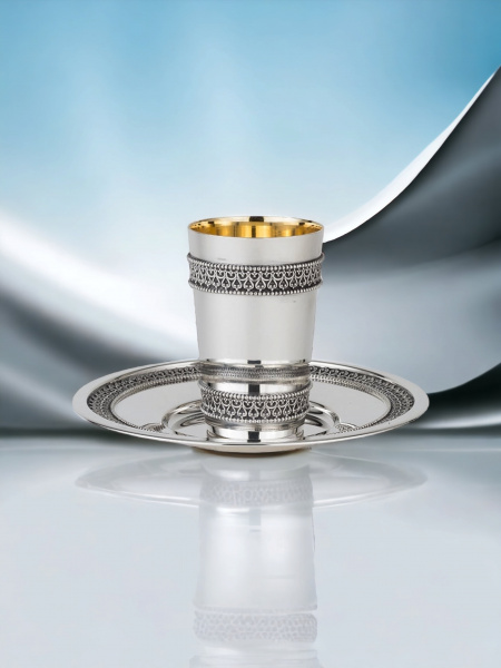 VERRE DE KIDOUSH DE LUXE POUR MARIÉ EN ARGENT PUR : 925 ARGENT STERLING