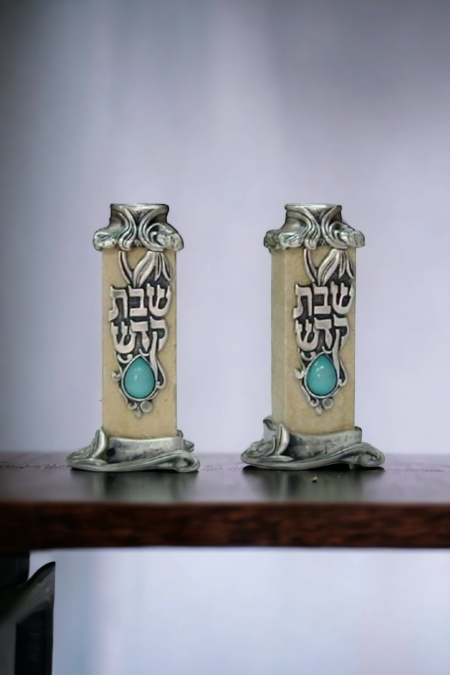 Bougeoirs carrés en pierre et décoration Chabbat Kodesh