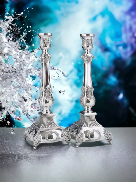 BOUGEOIRS DE LUXE CARRÉS POUR CHABBAT EN ARGENT PUR : 925 ARGENT STERLING