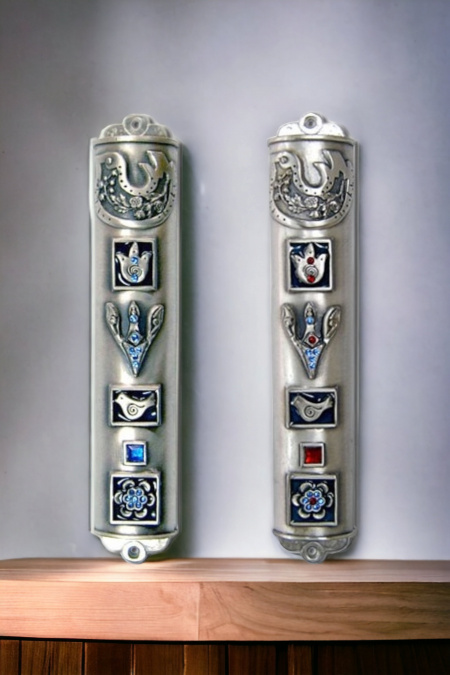 Lot de 2 boîtiers de Mézouzot et symboles de la colombe d'argent