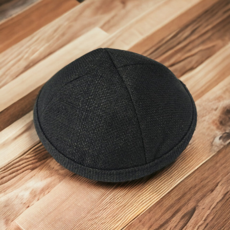 Kippa en lin brut noir de haute qualité 18 cm