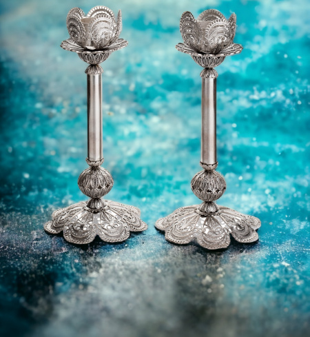 BOUGEOIRS DE CHABBAT EN ARGENT PUR 