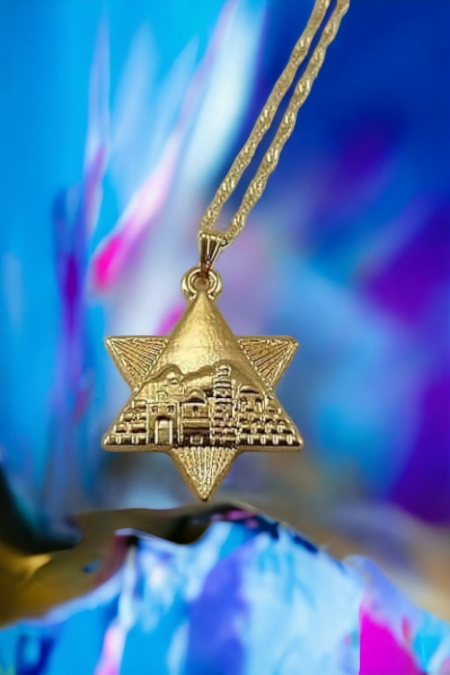 CHAÎNE OR 24 CARATS ÉTOILE DE DAVID JÉRUSALEM 