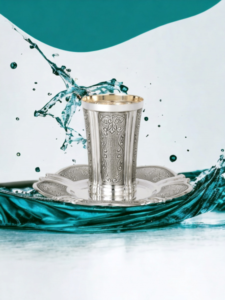 VERRE DE KIDOUSH DE LUXE POUR MARIÉ EN ARGENT PUR : 925 ARGENT STERLING 