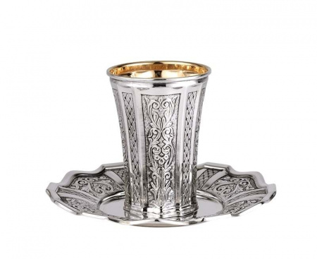  Tasse et assiette martelées de luxe pour Kiddouch, en 925 argent sterling