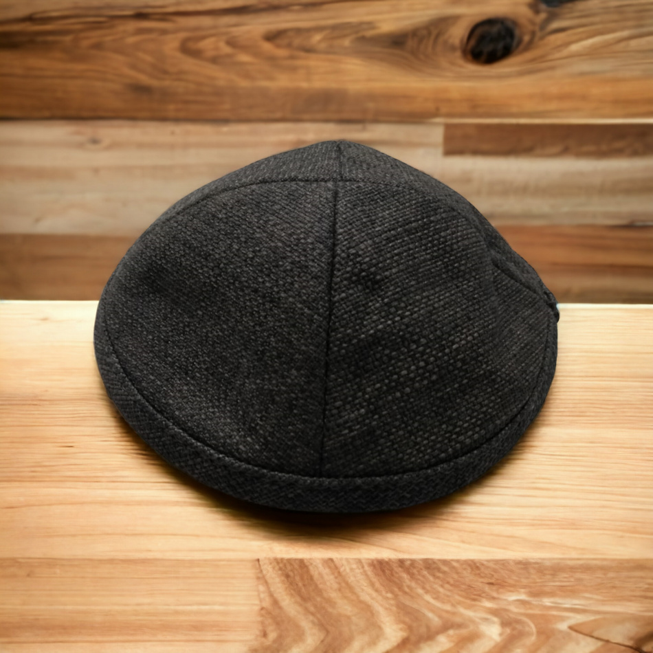 Kippa en lin brut gris foncé de haute qualité 18cm