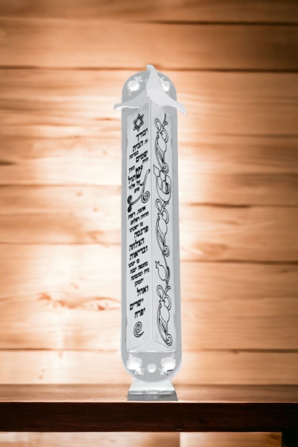  Boîtier de mézouza décoré de grenades et de la bénédiction de la maison recouvert d'argent véritable