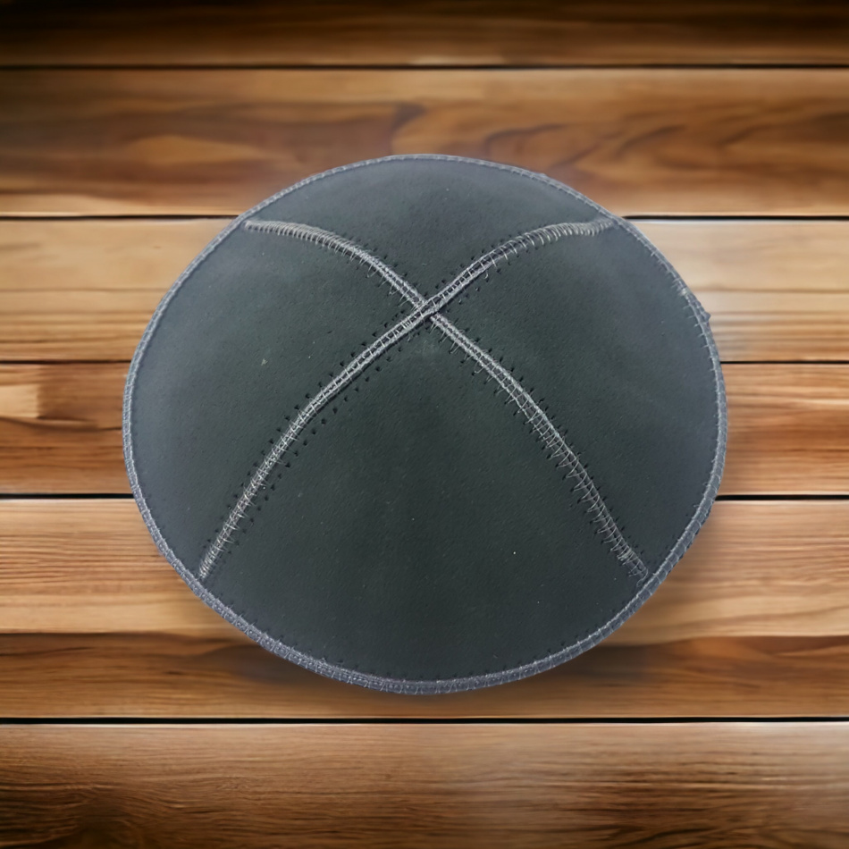 KIPPA GRIS FONCÉ EN CUIR 14cm