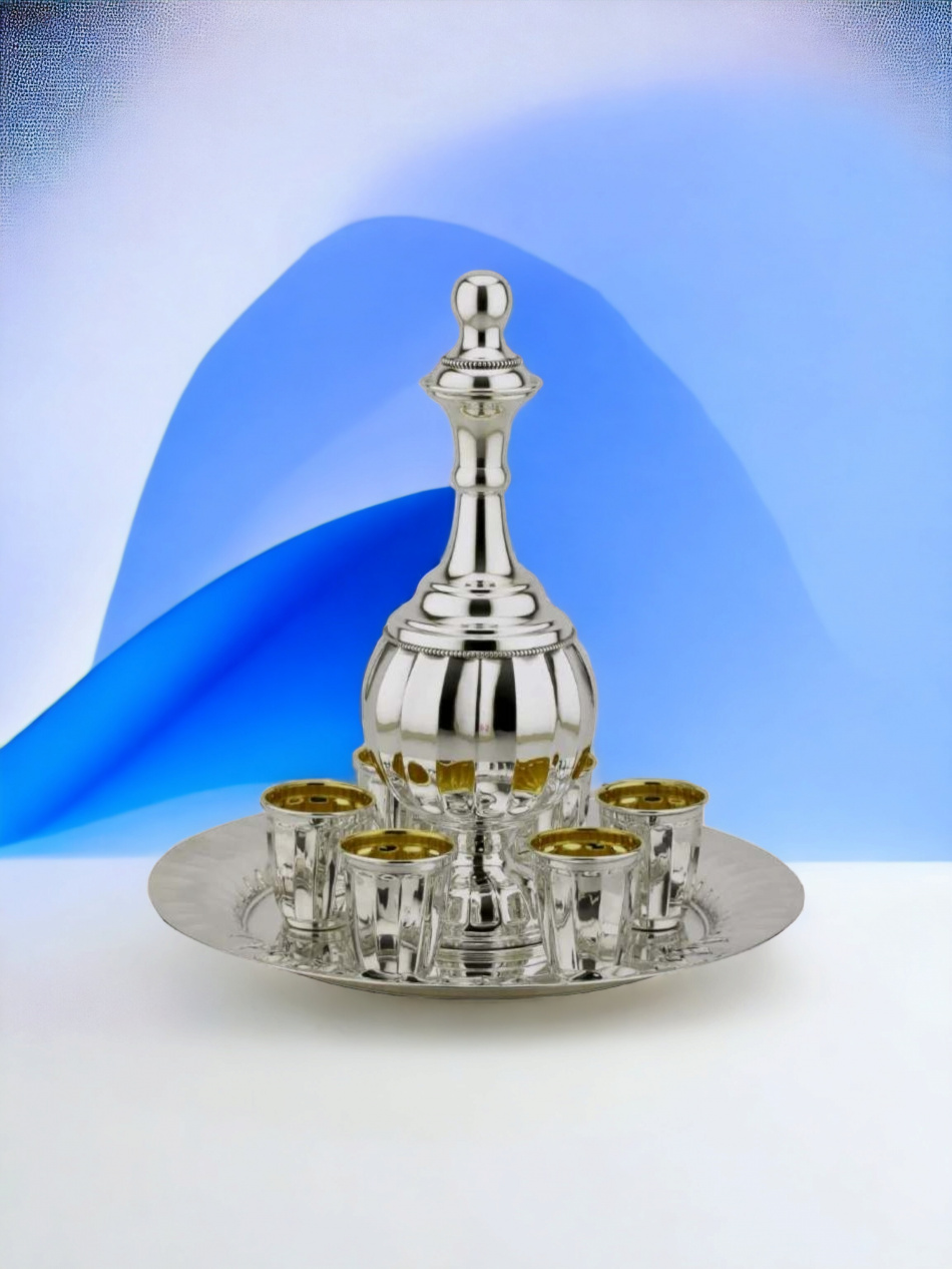 CARAFE À VIN AVEC 6 VERRES À LIQUEUR EN ARGENT PUR : 925 ARGENT STERLING 
