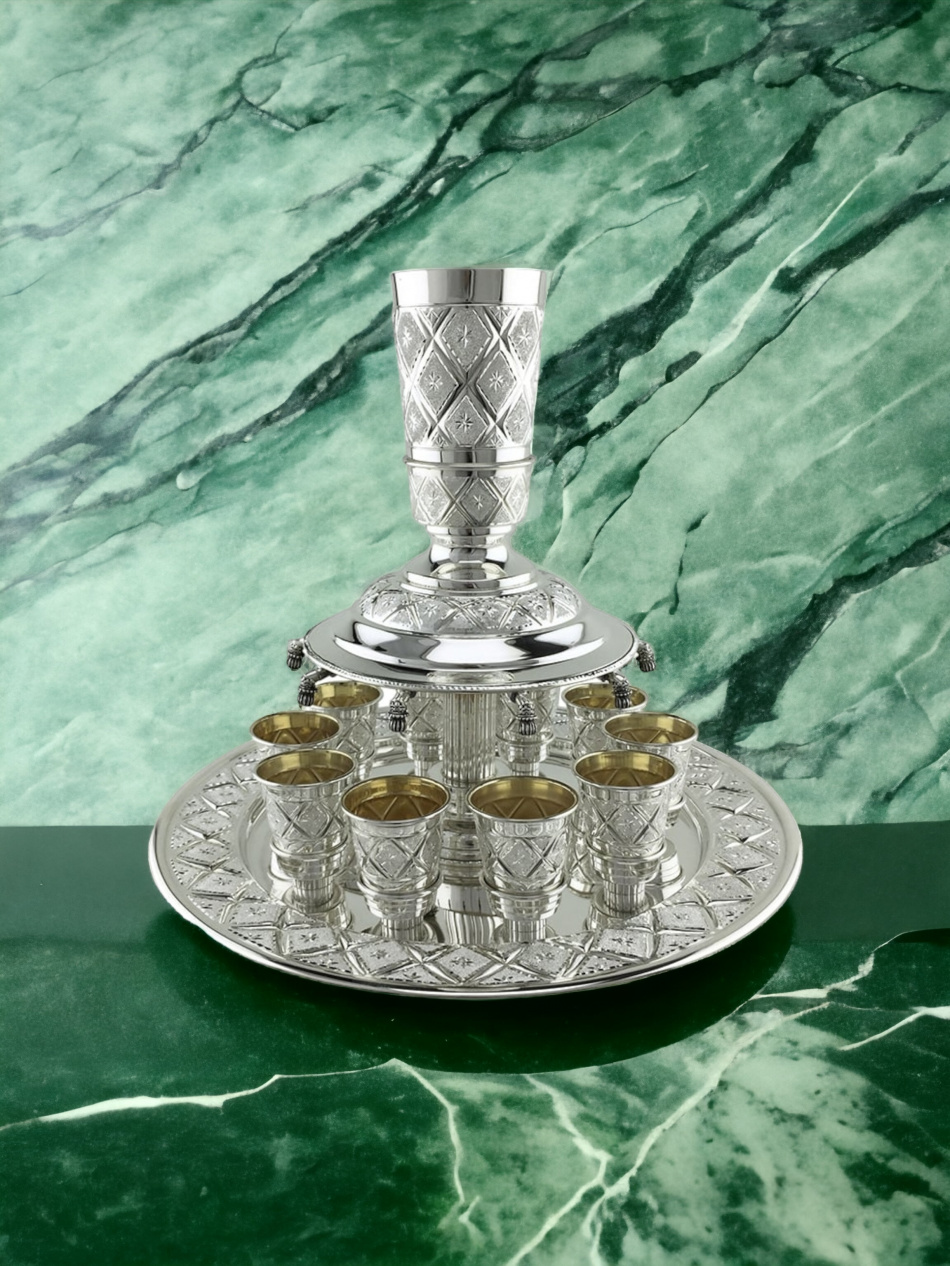 FONTAINE À VIN À CAPACITE 10 VERRES EN ARGENT PUR : 925 ARGENT STERLING 