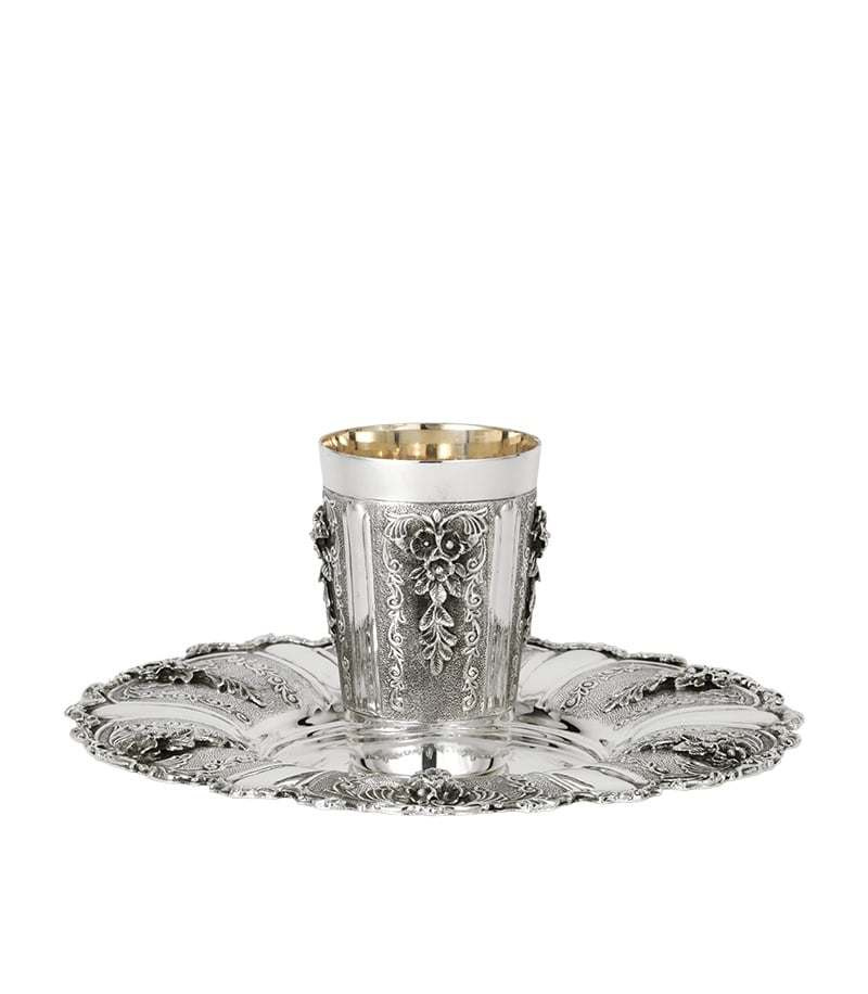 Coupe de Kiddouch et une large assiette assortie en 925 argent sterling