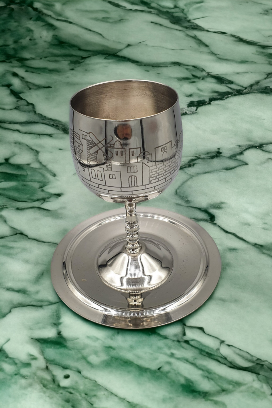 Verre de Kidoush 100% acier inoxydable + assiette, modèle Jérusalem 