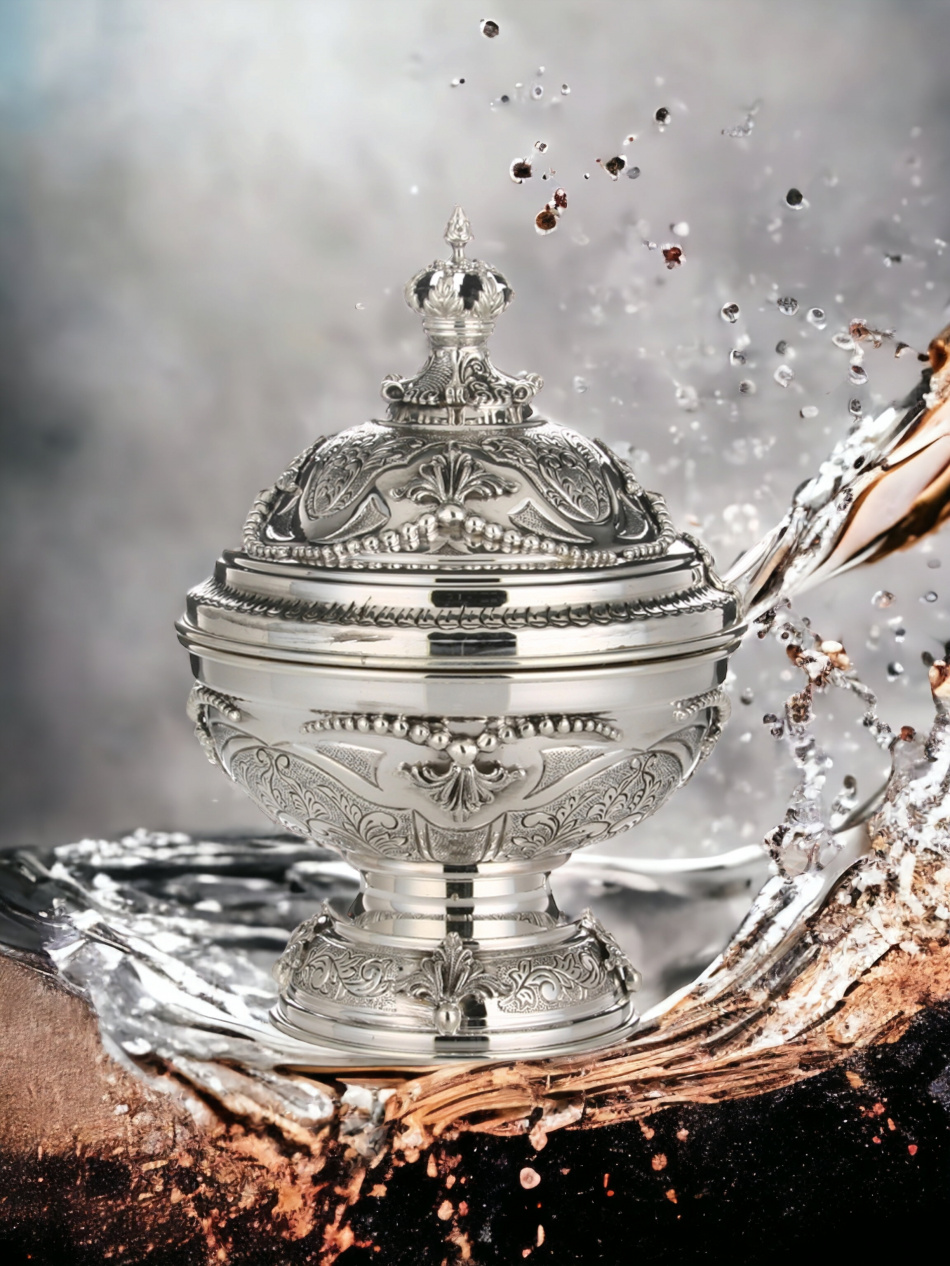 POT À MIEL POUR ROSH HACHANA DE LUXE MARTELÉ EN ARGENT PUR : 925 ARGENT STERLING 