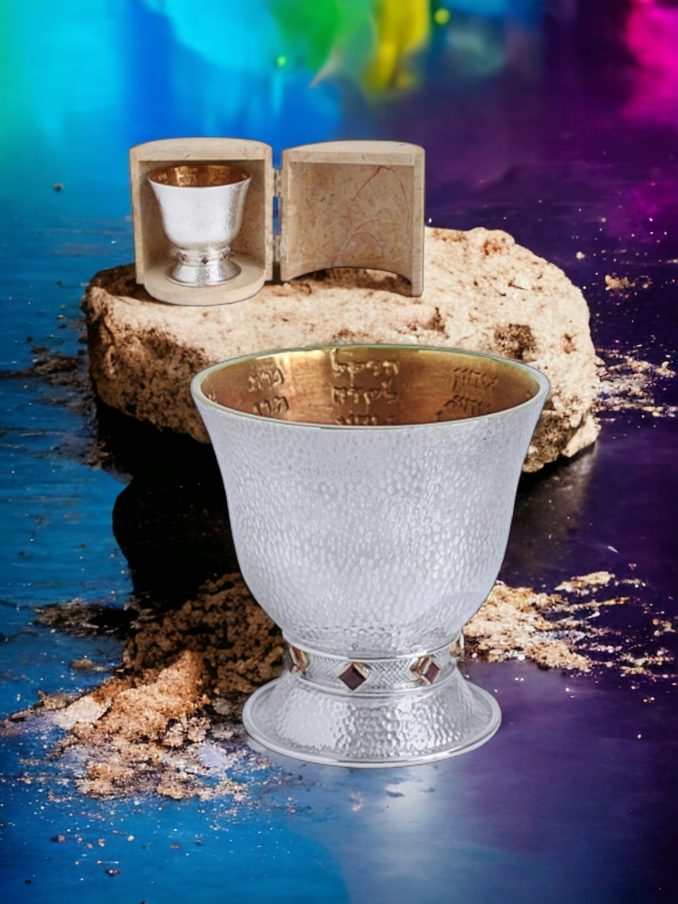 VERRE DE KIDOUSH ULTRA LUXE DES 4 FLEUVES DU JARDIN D'ÉDEN EN ARGENT PUR : 925 ARGENT STERLING