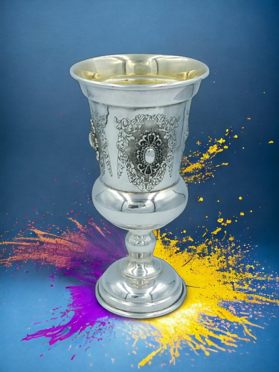 VERRE DE KIDOUSH DE LUXE DES 4 FLEUVES DU JARDIN D'ÉDEN EN ARGENT PUR : 925 ARGENT STERLING