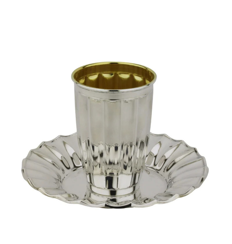 Verre de Kidoush avec petite assiette en argent pur - 925 argent sterling 