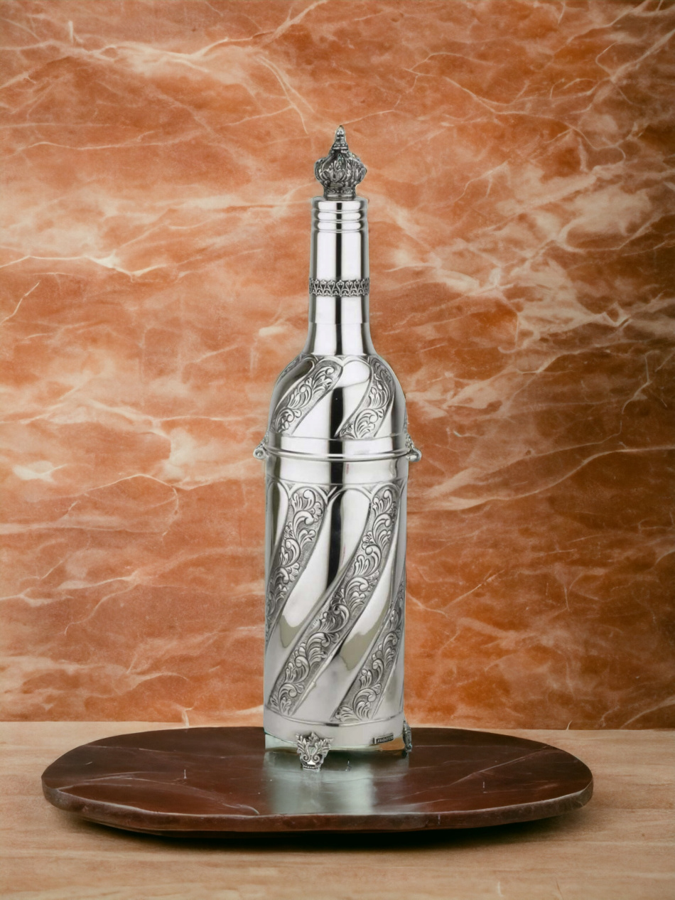 PORTE-BOUTEILLE À VIN MARTELÉ EN ARGENT PUR : 925 ARGENT STERLING 