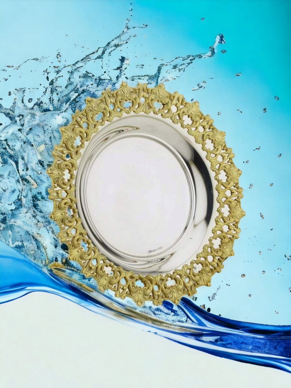 ASSIETTE POUR VERRES DE KIDOUSH EN ARGENT PUR : 925 ARGENT STERLING + PLAQUÉE OR