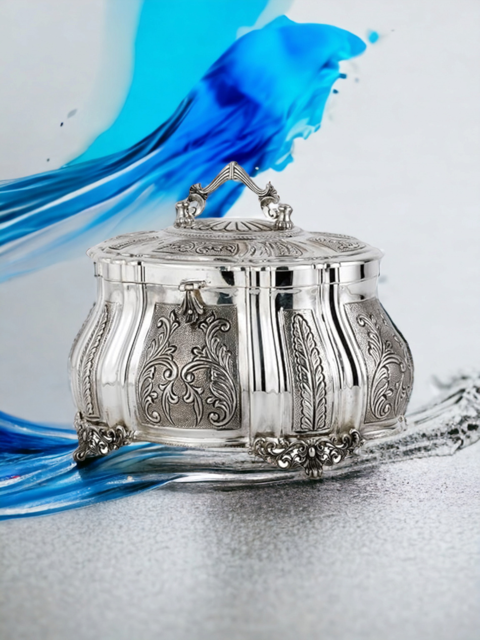 COFFRET ETROG FEUILLE MARTELÉE EN ARGENT PUR : 925 ARGENT STERLING 