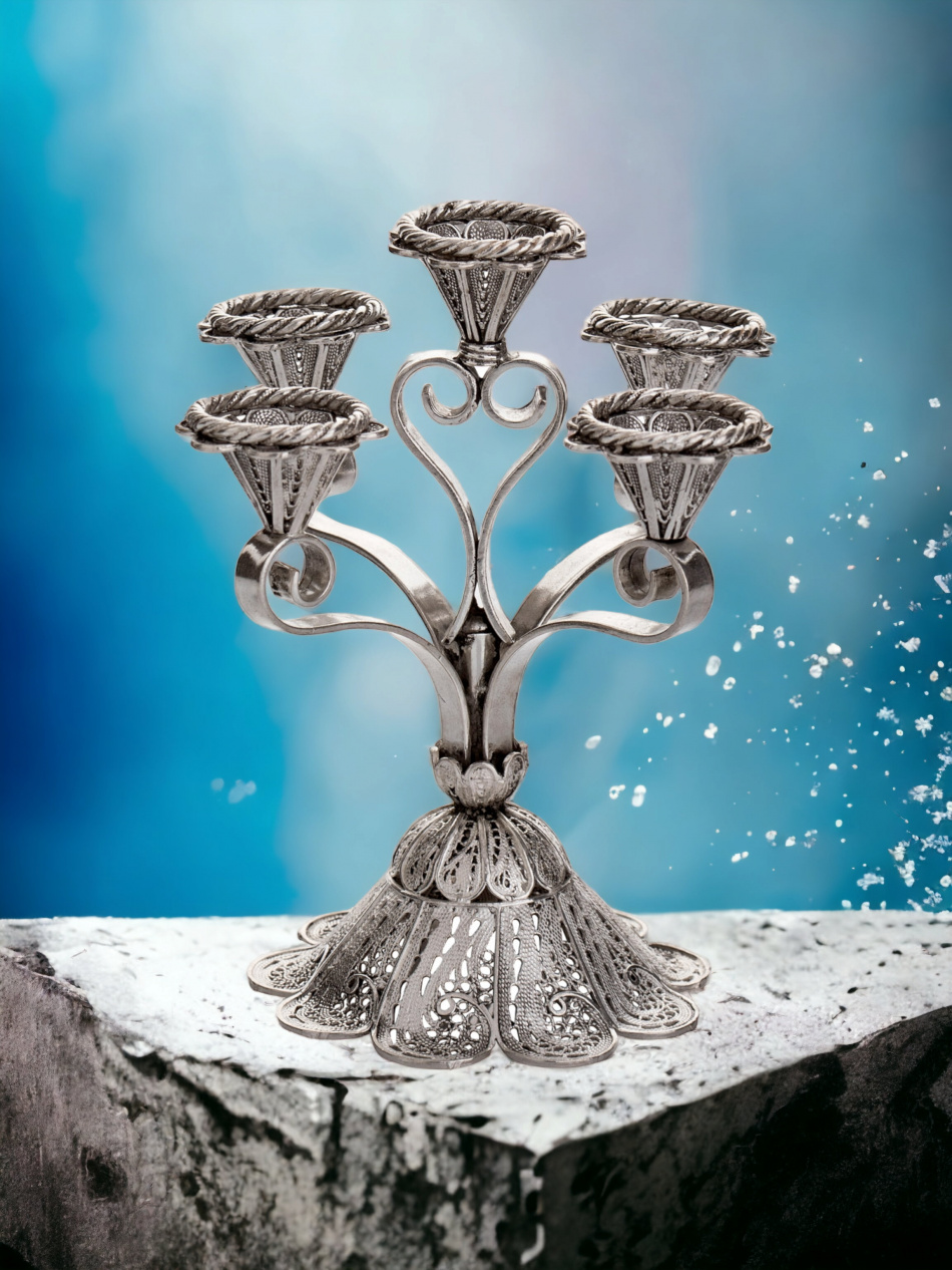 BOUGEOIR CANDELABRE EN ARGENT PUR 