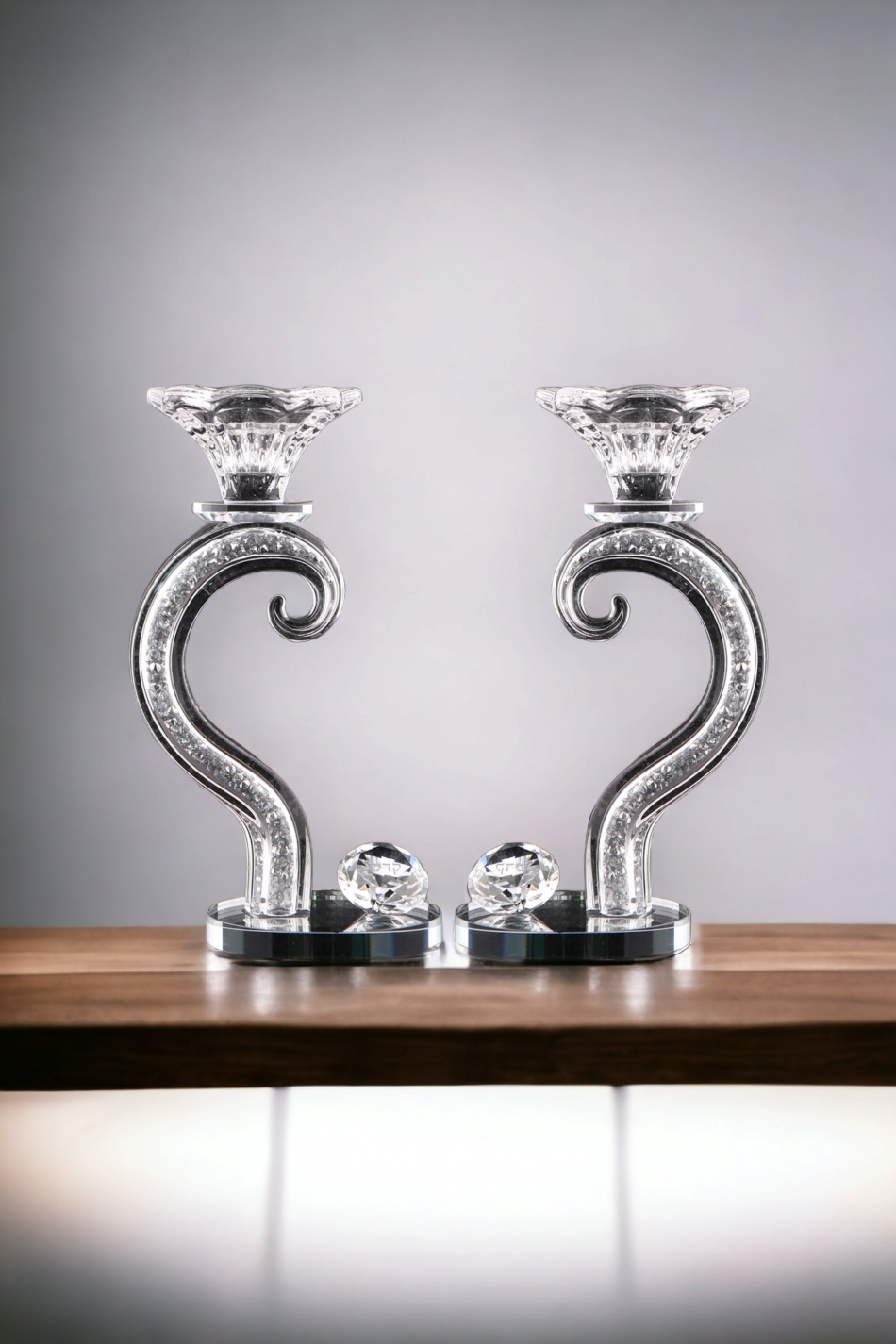 Bougeoirs en cristal avec éclats d'argent