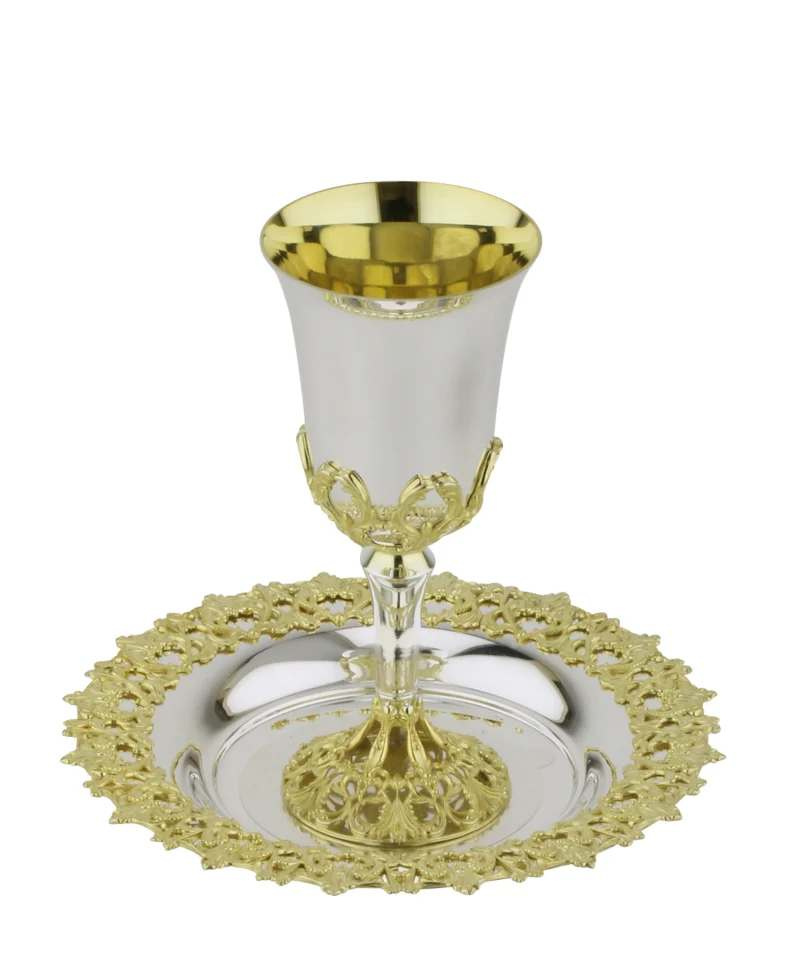 Gobelet et assiette de kiddouch : Fabriqué en sterling 925 + plaqué or
