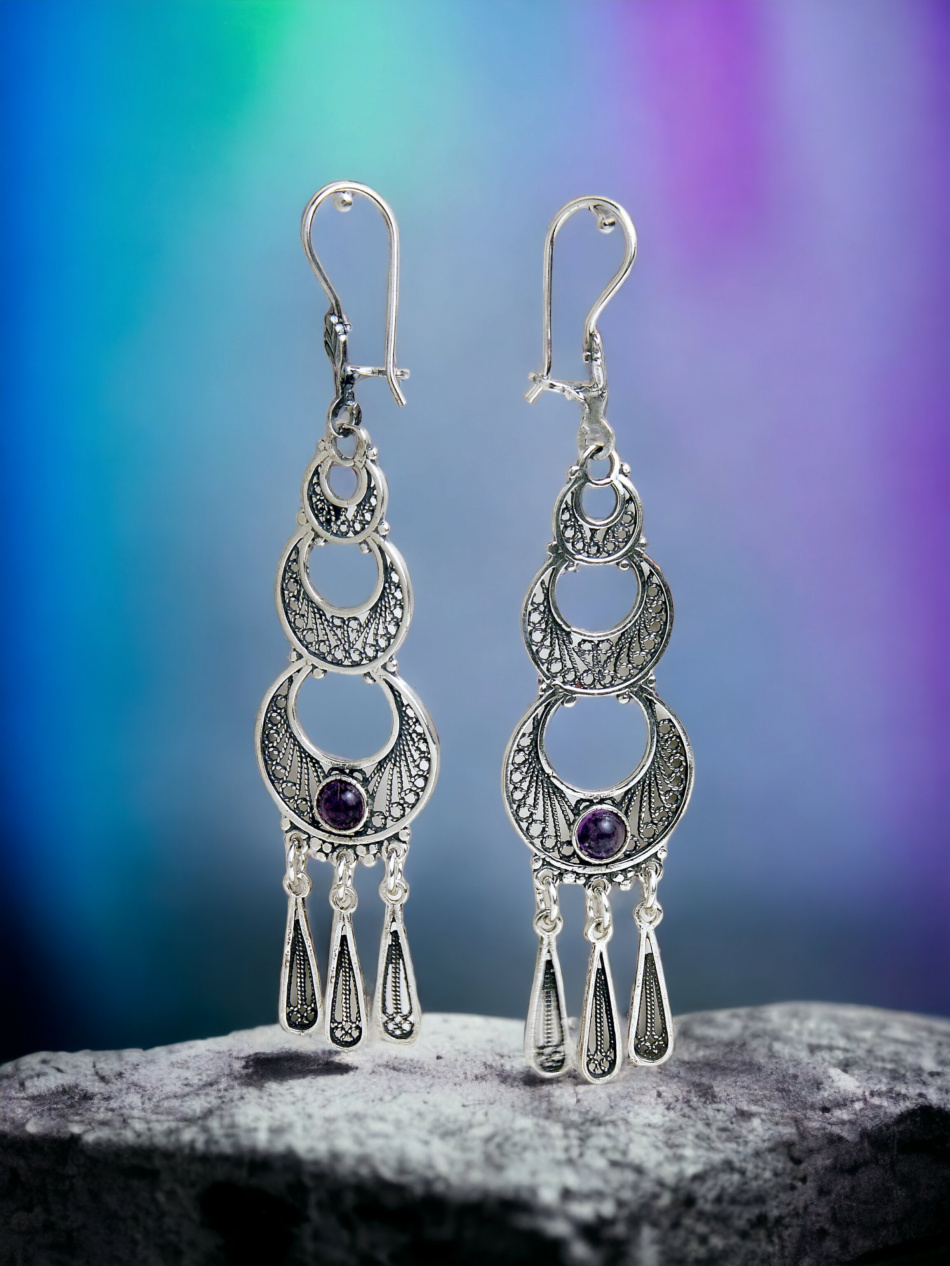 PURE SILVER EARRINGS SET WITH AMETHYST STONES