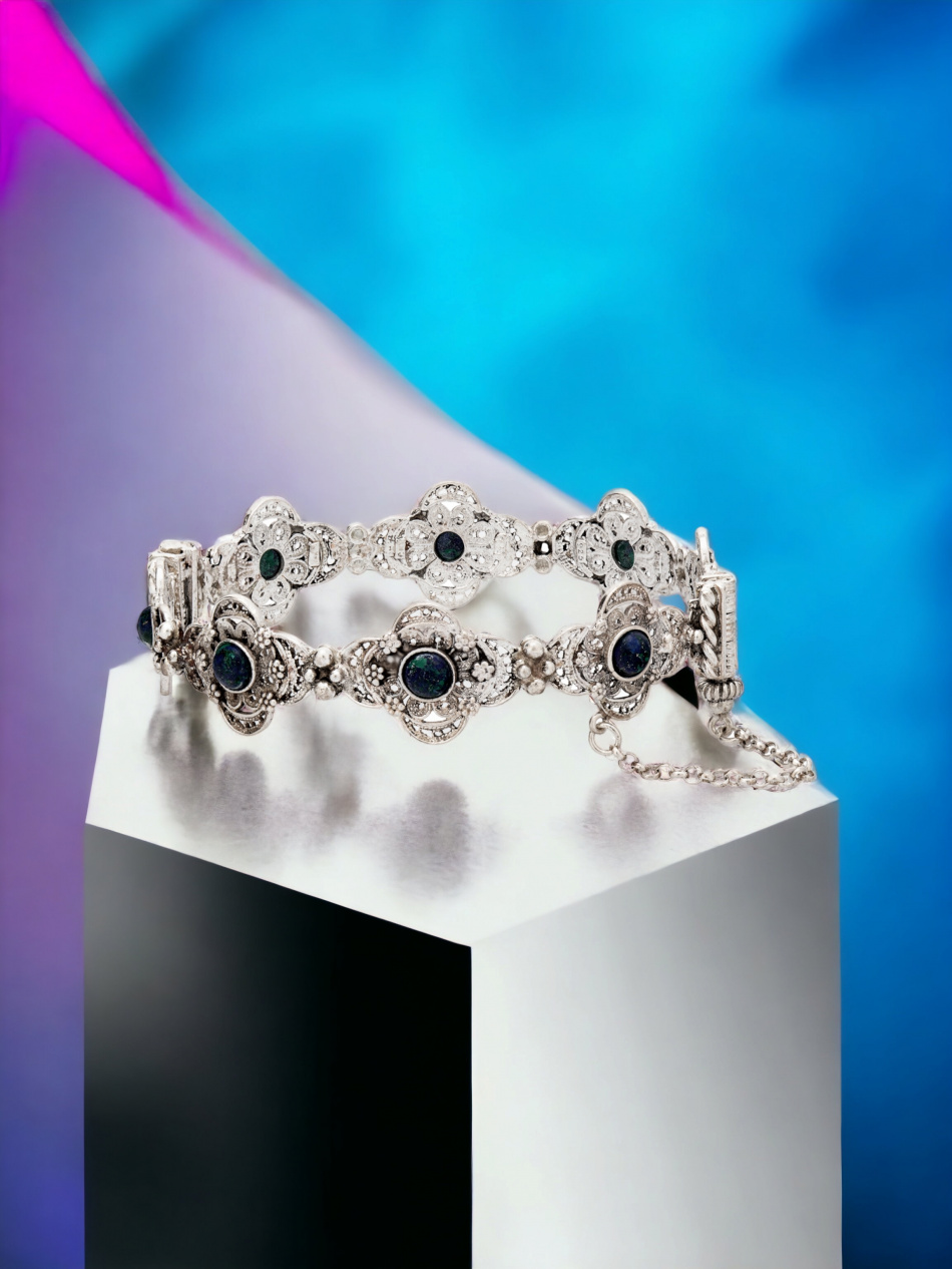 CREOLE BRACELET IN PURE SILVER SET WITH REGIONAL PRECIOUS STONES